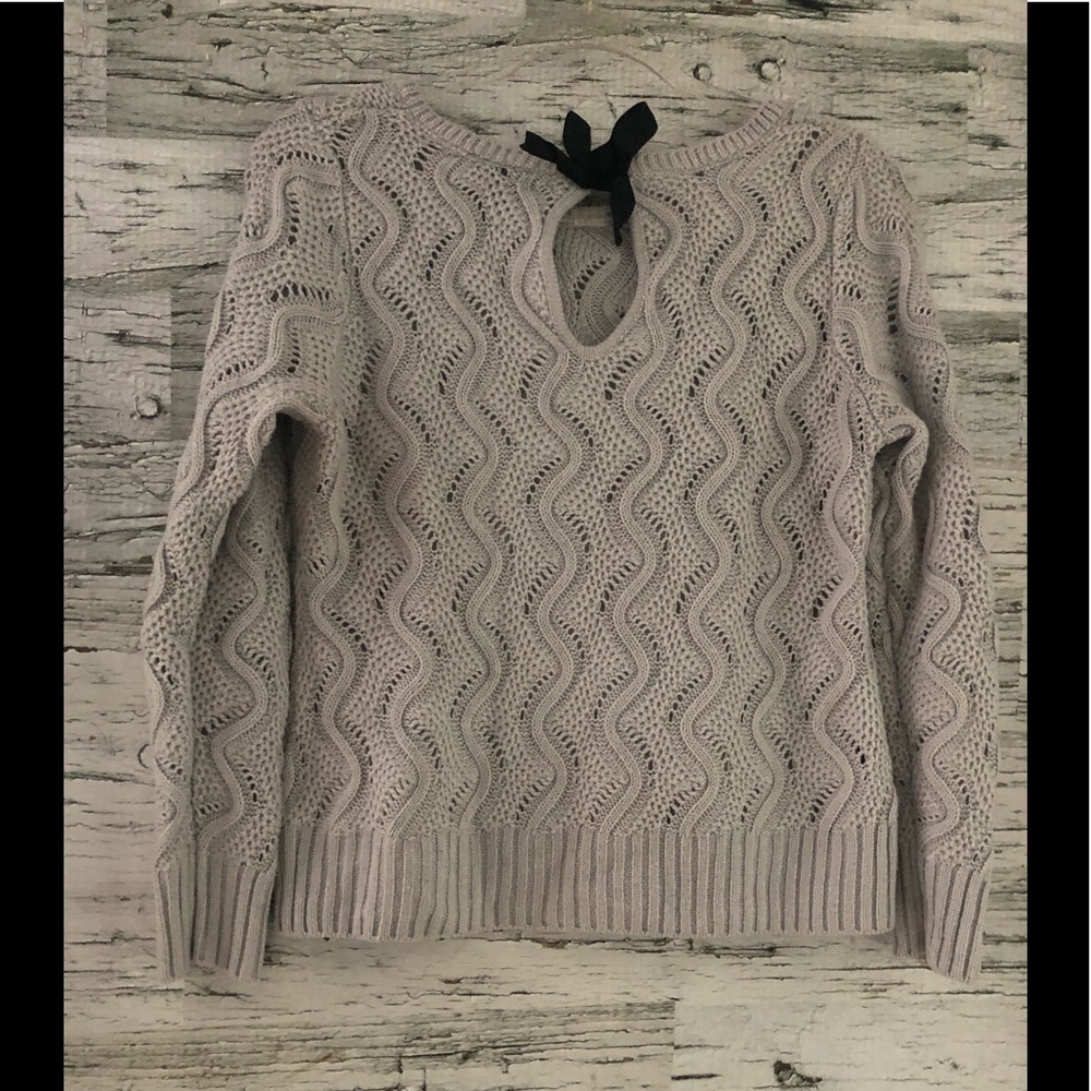 Its Our Time light grey kbit sweater with key hole back with bow size large